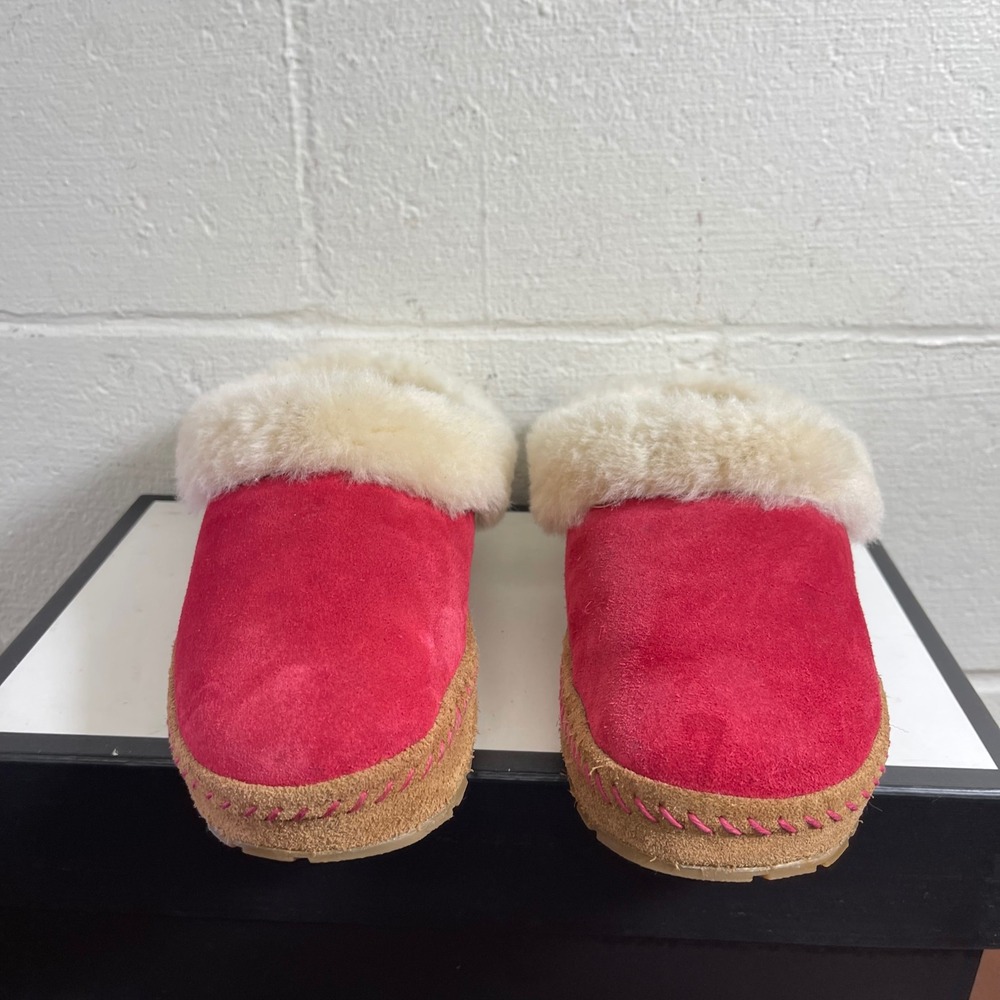 L.L. Bean Squam Lake Red‎ Suede Wicked Good Slipper Fur Lined Slip On Womens 8 M - Picture 3 of 11